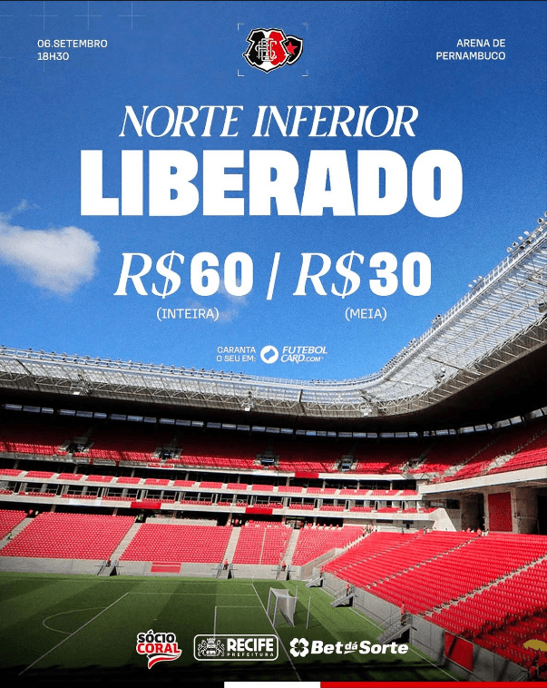 Norte Inferior é liberado para a Nação Coral na Arena de Pernambuco