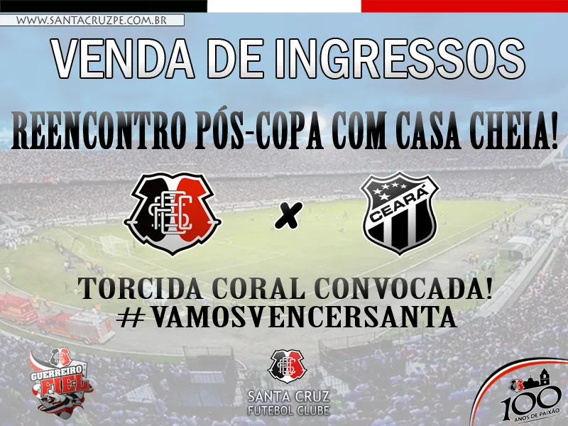 Sócio grátis e preços promocionais para Santa Cruz x Ceará.